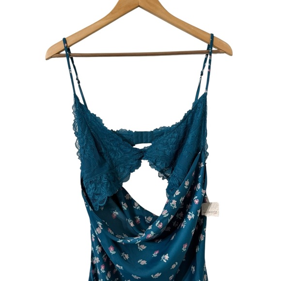 NWT FREE PEOPLE Gossamer Glow Floral Satin Lace Slip Midi Dress - Picture 5 of 10